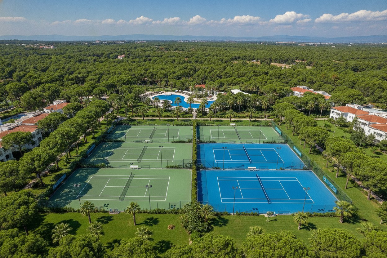 Belek'te profesyonel tenis kampı tesisi havadan görünüm