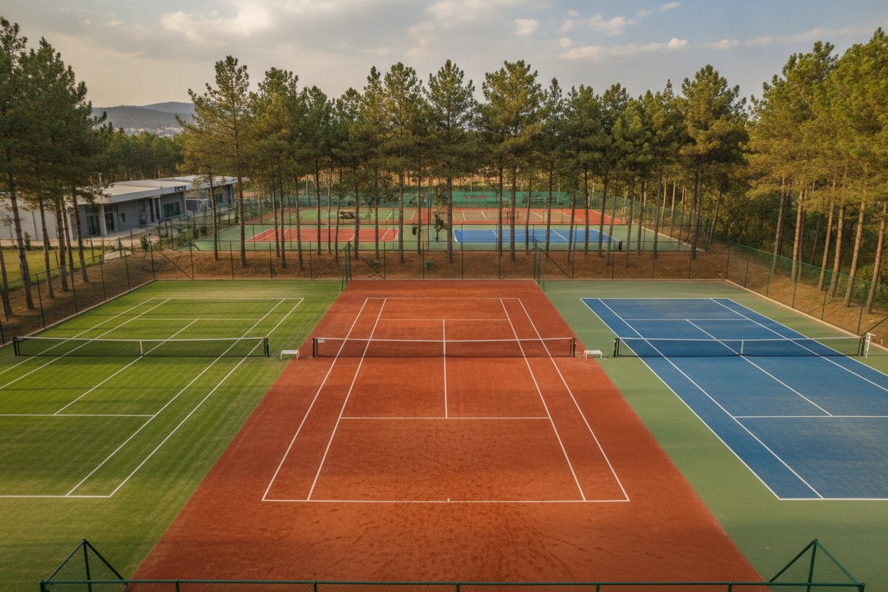 Farklı zeminlerde profesyonel tenis kortları